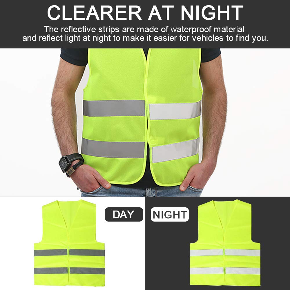 BUZIFU 4pcs Safety Reflective Vests, Yellow High Visibility Vest, to Improve Visibility at Night or in Low Light Conditions, for Running/Biking/Walking