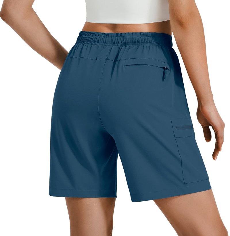 Hugut Women's Lightweight Hiking Cargo Shorts Quick Dry Athletic Shorts Camping Travel Golf Zipper Pockets Water Resistant Dusty Blue