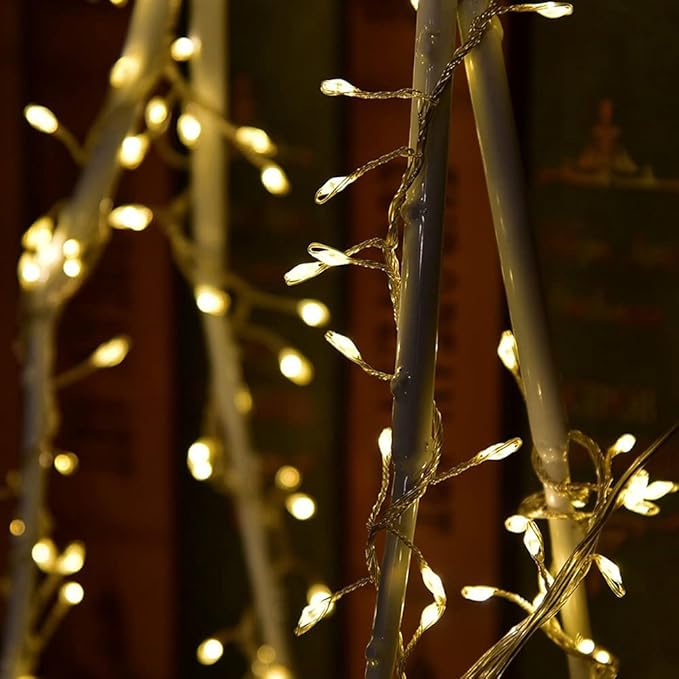 Plug in Firecracker Lights 20FT 200 LED Warm White Copper Wire Indoor Cluster Fairy Lights with Remote Timer for Bedroom, Living Room, Tree, Garden, Porch, Patio, Backyard, Christmas Tree