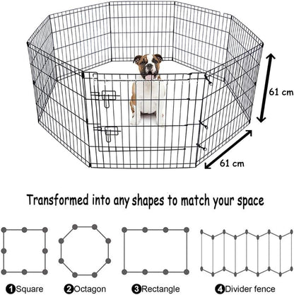 Doggy Style 8 Panel Playpen Suitable for Dogs Puppies Cats & Rabbits Foldable Ideal for Indoor/Outdoor use Puppy Play Pen (Small, 8 Panel Light/Lge Door/Black)
