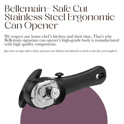 Bellemain Stainless Steel Can Opener – Manual Can Opener For seniors - Ergonomic Smooth edge Can Opener Hand Held Heavy Duty – Easy to use can opener safe cut