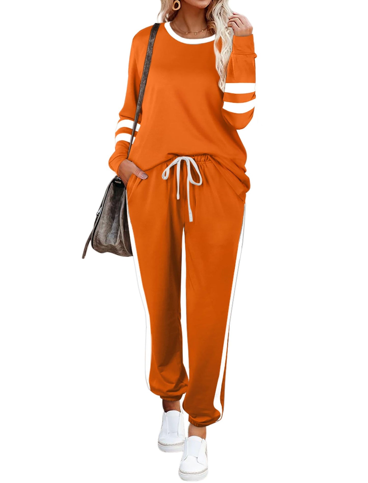 Aloodor Lounge Sets for Women Two Piece Outfits Sweatsuit Sets 2 Piece Fashion Outfits Halloween Orange M