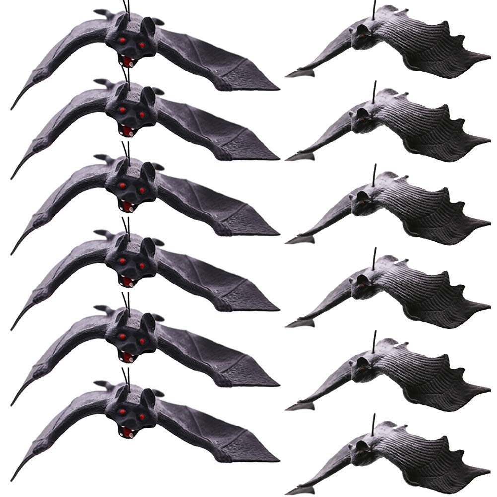 BigOtters 12pcs Halloween Hanging Fake Bats, Halloween Decorations Rubber Vampire Bats Wall Decor for Haunted House Party