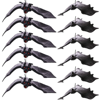 BigOtters 12pcs Halloween Hanging Fake Bats, Halloween Decorations Rubber Vampire Bats Wall Decor for Haunted House Party