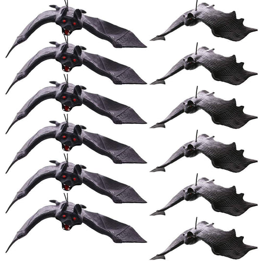 BigOtters 12pcs Halloween Hanging Fake Bats, Halloween Decorations Rubber Vampire Bats Wall Decor for Haunted House Party