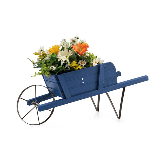 SlickBlue Wooden Garden Wagon Planter with Decorative Accessories for Yard Patio