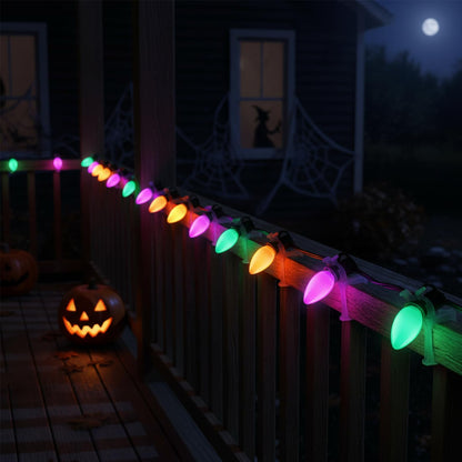 Halloween Lights, 25Ft C7 LED String Lights with Orange, Purple & Green Bulbs, Energy-Efficient, Waterproof, UL Certified for Outdoor & Indoor Halloween Yard, Porch, Patio, Garden Decorations