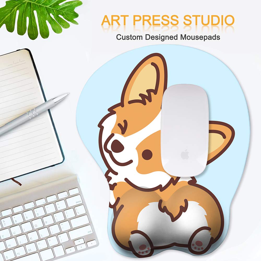 HAOCOO Ergonomic Mouse Pad with Wrist Support,Non-Slip Backing Corgi Anime Cute Gel Mouse Pad Wrist Rest, Easy-Typing and Pain Relief for Gaming Office Computer Laptop(Blue Cute Corgi)