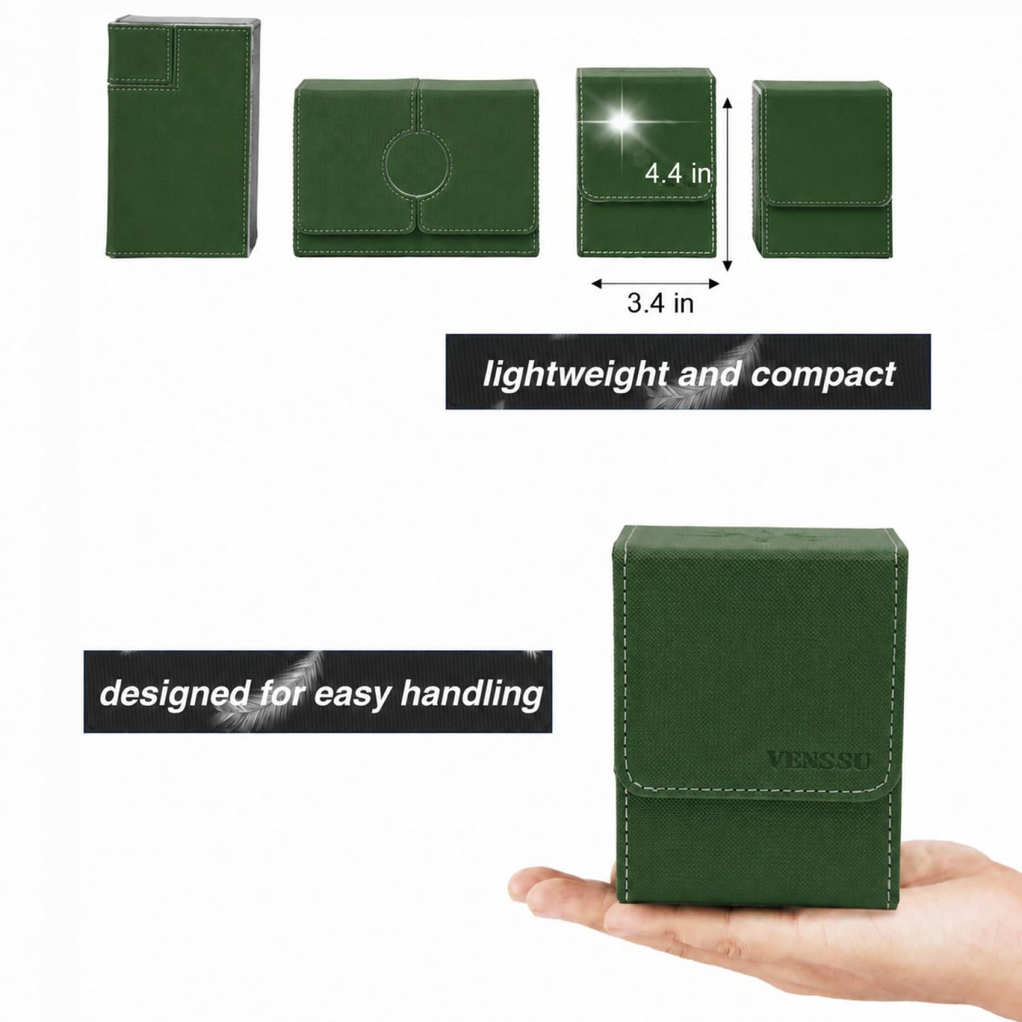 Venssu MTG Deck Box for Commander Display,Card Deck Box Fits 100 Double Sleeved Cards, TCG Card Storage (Green and Grey, 1 window)