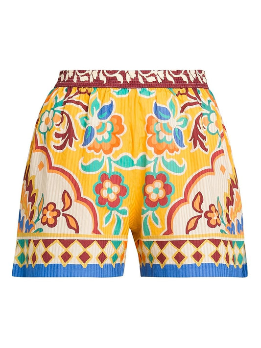 Etro, Tapestry Pull-On Shorts, X-Small, Printed Yellow Base