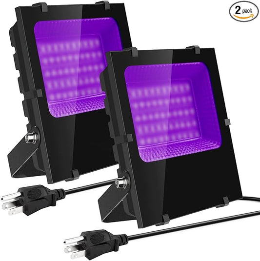 200W LED Black Lights Outdoor - IP66 Waterproof Black Light Flood Light UV Blacklight Floodlight 395nm Blacklights Spotlight UV Lights Lamp for Glow Party Large Space, Halloween Decor (2 Pack)