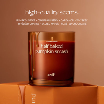 Half Baked Pumpkin Smash Scented Candle by Snif, Festive Fall Candle, 50+ Hours, 100% Cotton Fiber Wicks, Soy Wax Blend, Non-Toxic, Vegan, 8.5oz