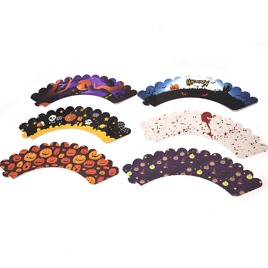 48 Pieces Halloween Cupcake Toppers Cupcake Wrappers Kit for Halloween Cake Decoration
