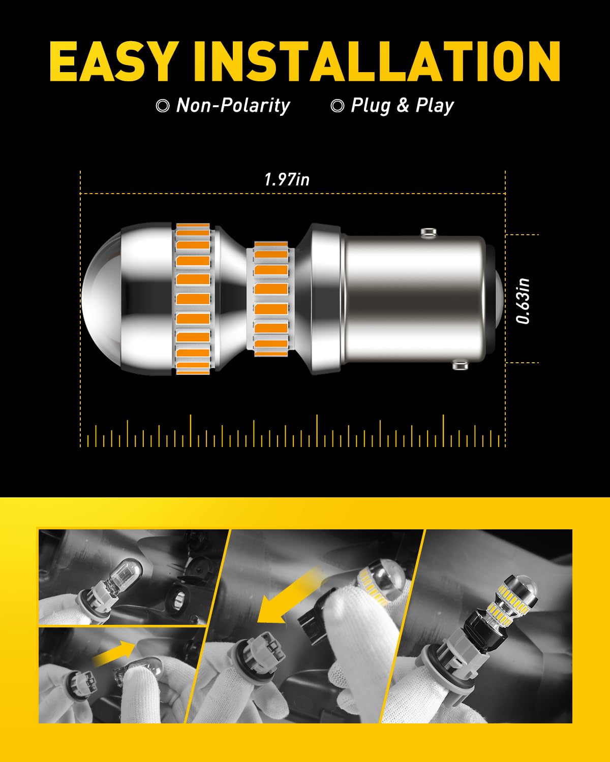 AUXITO Upgraded 1157 LED Bulb Amber Yellow 400% Super Bright 2057 2357 7528 BAY15D LED Replacement Light Kit for Front Rear Turn Signal Light Blinker Parking DRL Tail Lights, Pack of 2