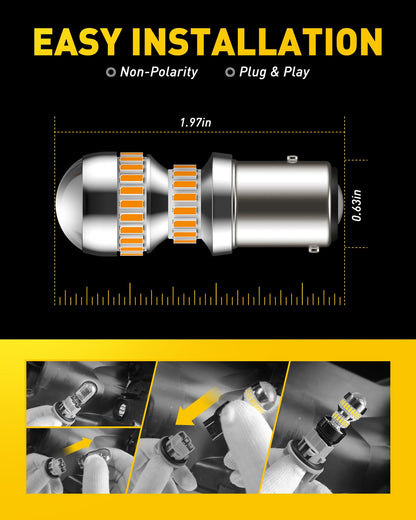 AUXITO Upgraded 1157 LED Bulb Amber Yellow 400% Super Bright 2057 2357 7528 BAY15D LED Replacement Light Kit for Front Rear Turn Signal Light Blinker Parking DRL Tail Lights, Pack of 2