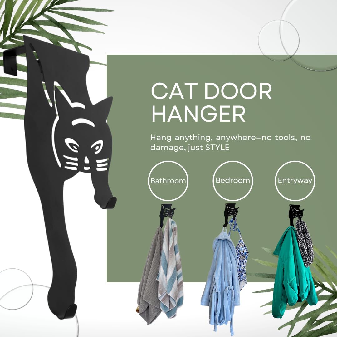 Evelots Cat Over The Door Hooks for Hanging - Black - Over The Door Organizer - Strong Metal Hooks