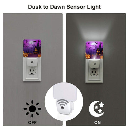 Dewoofly Halloween Pumpkin Night Light Set of 2, Lanterns and Ghost Owl Bat Auto Sensor LED Dusk-to-Dawn Nightlights, Plug-in Sensor Lamp for Bedroom Bathroom Kitchen Hallway Stairs Decorative