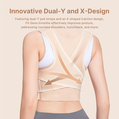 Fit Geno Posture Corrector for Women Invisilite: Invisible Lightweight Back Brace for Neck Shoulder & Upper Back Pain Relief - Improve Posture Correct Hunchback Slouching Under Clothes Medium/Large