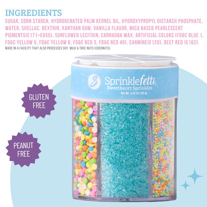 Sweets Indeed Valentines Sprinkles 6-Cell Jar | Heart Sprinkles, Red White Pink Jimmies & Sanding Sugar | Baking & Decorating | 6.45 ounces