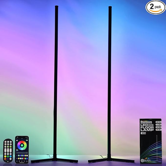 2 Pack Corner Floor Lamp – 57'' Tall RGB Lamp Modern Mood Lighting with 88 LEDs, Bluetooth App Control, and Sturdy Base for Effortless Setup