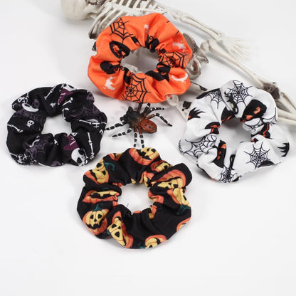 4pcs Halloween Hair Ties Elastics Hair Scrunchies Pumpkin Ghost Skeleton Spider Web Bats Hair Accessories for Women Girls Ponytail Holder Hair Band Ropes