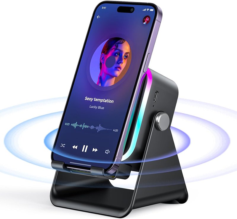 Induction Speaker - 5-in-1 Wireless Bluetooth Audio with Phone Stand & Colorful Light | Rechargeable for iPhone & Android (Black)