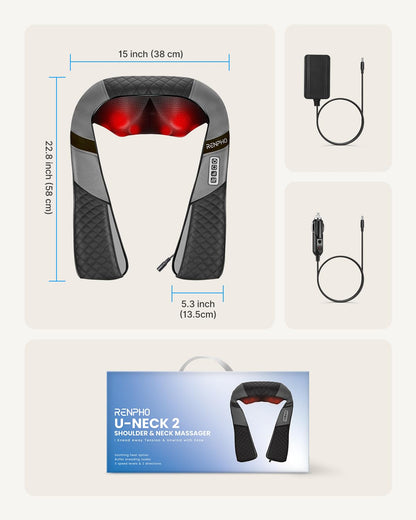 RENPHO Neck and Shoulder Massager with Heat [2025 Upgraded], Shiatsu Cervical and Back Massager, 3D Electric Deep Tissue Massage, True Relaxation for Neck and Shoulders, Birthday Gifts for Men