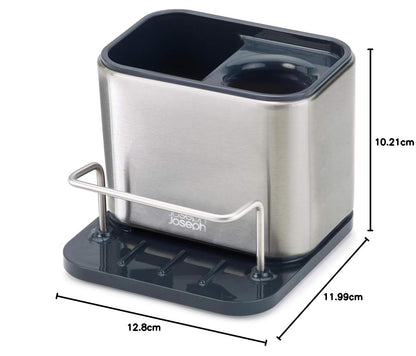 Joseph Joseph Surface Sink Caddy Stainless Steel Sponge Holder Organizer Tidy Drains Water for Kitchen, Small, Silver