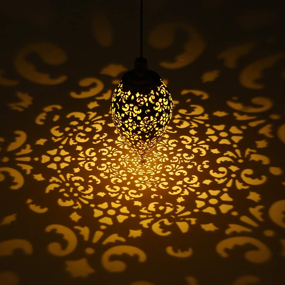 (2 Pack) Hanging Solar Lights, Tomshine Solar Lantern LED Moroccan Garden Decor, Metal Solar Lanterns Outdoor Waterproof for Outside, Patio, Porch, Pathway Hanging Decor