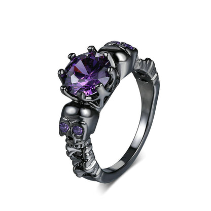 QOBEBOTA Gothic Jewelry Skull Black Rings for Women Halloween Skeleton Witchy Ring Goth Accessories Purple Cubic Zirconia Cool Grunge Ghost Band Statement Size 8 Rings for Women