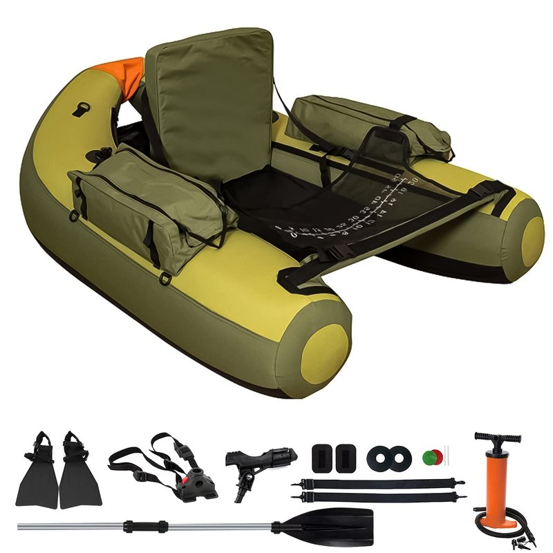 Xproutdoor Fishing Float Tube with Adjustable Backpack Straps, Storage Pockets, Fish Ruler, Fly Fishing Boat with Pump, Oar, Rod Holder and, Fins