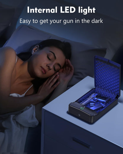 HOLEWOR Gun Safe Small Pistol Safe Biometric Gun Lock Box for Handgun, Fingerprint Quick Access Portable Pistol Case for Car Travel Nightstand Bedside