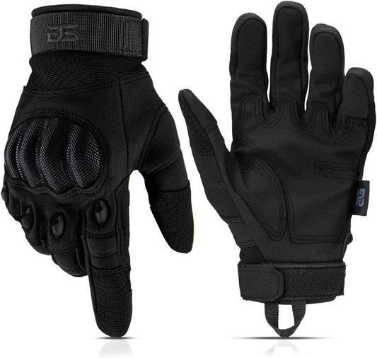 Touchscreen Utility Gloves for Men - Hard Knuckle Protection for Motorcycle, Airsoft & Outdoor Work | Black, Large