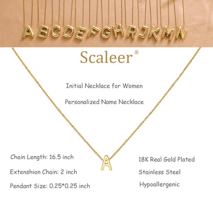 Scaleer Small Initial Necklace 18K Gold Plated Stainless Steel Tiny Letter L Necklace Personalized Monogram Name Necklace for Women