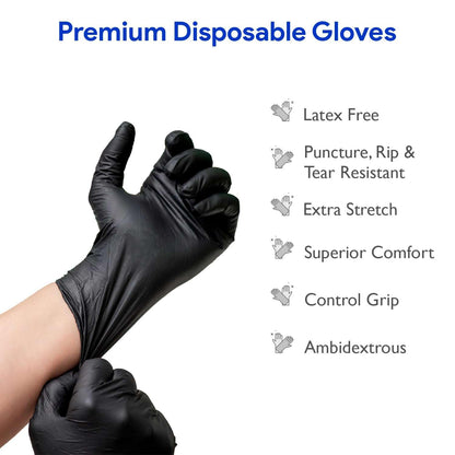 Black Nitrile Disposable Gloves Medium | 200-Pack | Latex-Free for Medical, Surgical, Cleaning, Food Prep, Cooking, Tattoo