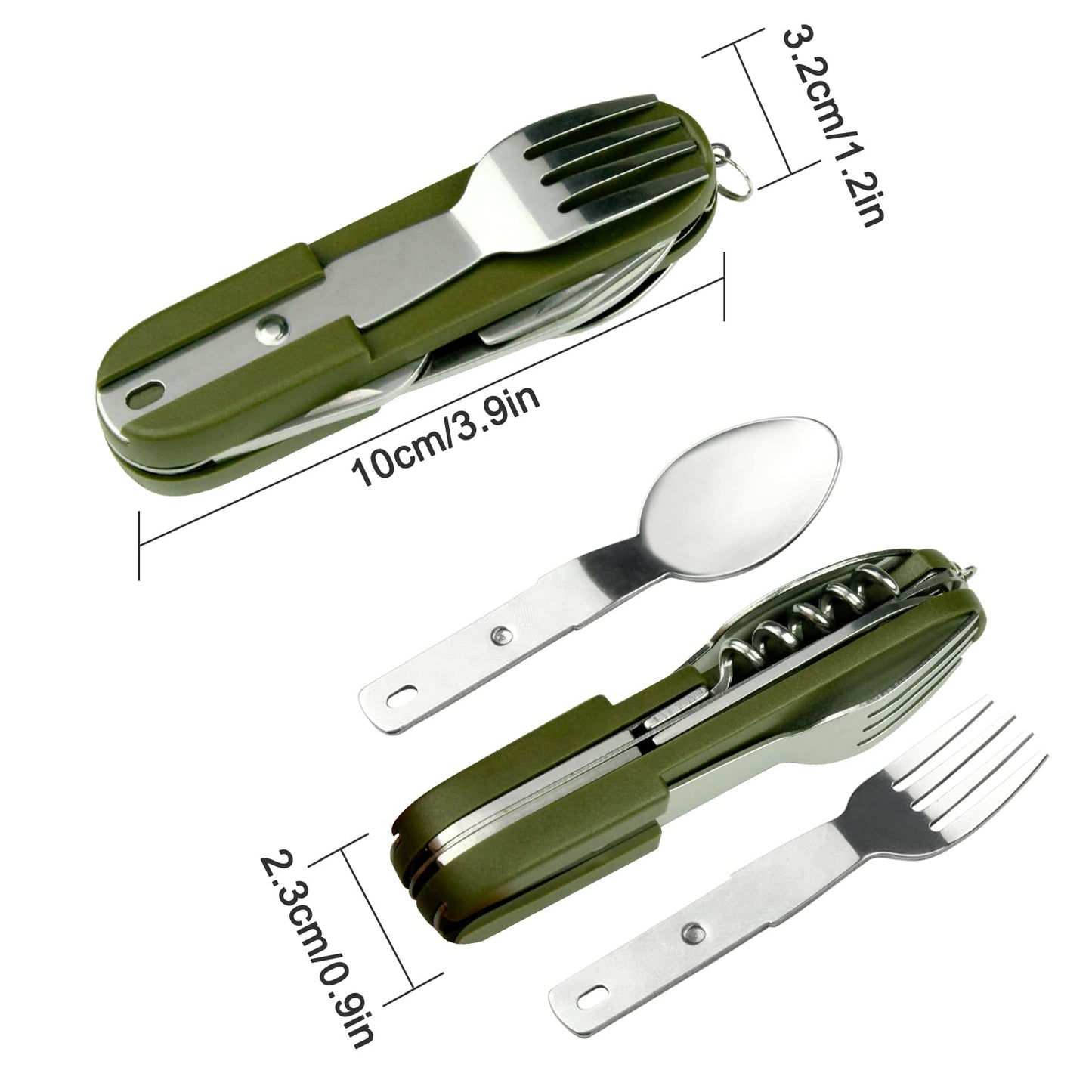 EZYoutdoor 7-in-1 Camping Utensils - Portable Stainless Steel Camping Fork Spoon Knife Set for Hiking, Picnics Outdoor Enthusiasts, and Travel - Essential Survival Utensil Tool Kit