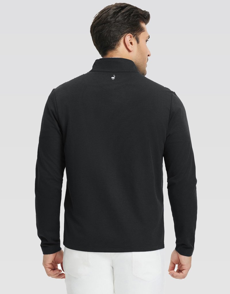 Rouen Mens Quarter Zip Pullover Performance Solid Casual Golf Long Sleeve Half Zip Pullover Sweatshirts for Men Black