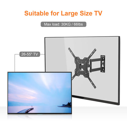 GRIFEMA GB1004 Swivel TV Wall Bracket for 26-55 inch, up to 30KG, Tilt Extendable TV Wall Mount for Flat & Curved Screen, Max Vesa 400X400MM