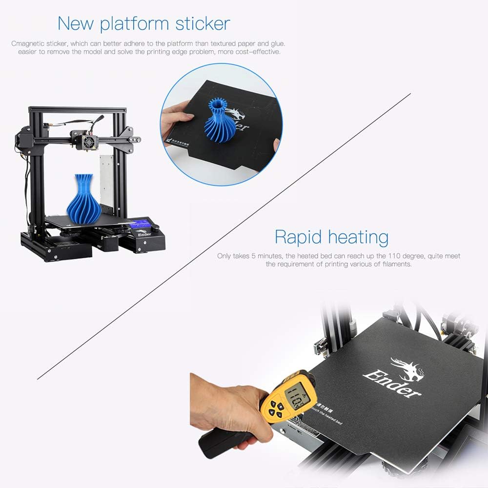 Official Creality 3D Printer Ender-3 FDM DIY Printers High-Precision Printing Stable Power Supply Rapid Heating Up Quality Extruder Resume Printing High-standard V-profile Printing Size: 220x220x250mm