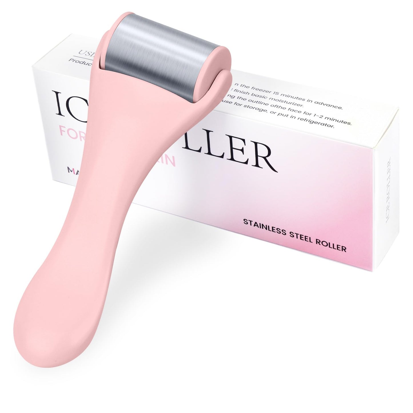 Ice Roller for Face and Eye 2 Pcs,Face Roller Skin Care for Puffiness,Migraine,Pain Relief,Eye Roller For Puffy Eyes Dark Circles,Stainless Steel Facial Roller (Pink)