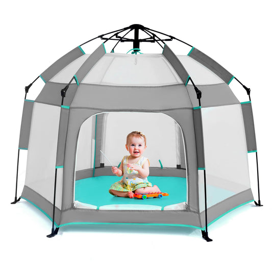 Bend River Baby Playpen with Canopy, Portable Baby Beach Tent, Toddler Play Yard Indoor and Outdoor, Foldable Mosquito Net for Infant - Grey