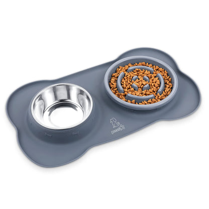 pecute Dog Bowls to Slow Down Eating, Slow Feeder Dog Bowl, Dog Slow Feeder Bowl Food-Grade Safe with Non-Slip Non-Spill Silicone Mat, Stainless Steel Slow Feeder Cat Bowl Interactive Fun for Dog Cat
