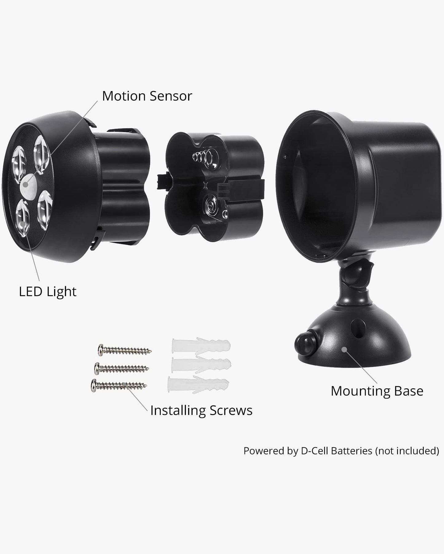 NICREW Battery Powered Outdoor LED Security Light 1 Pack, PIR Motion Sensor Spotlight, Weatherproof Outdoor Wall Light for Gardon Walkways, 600 Lumen