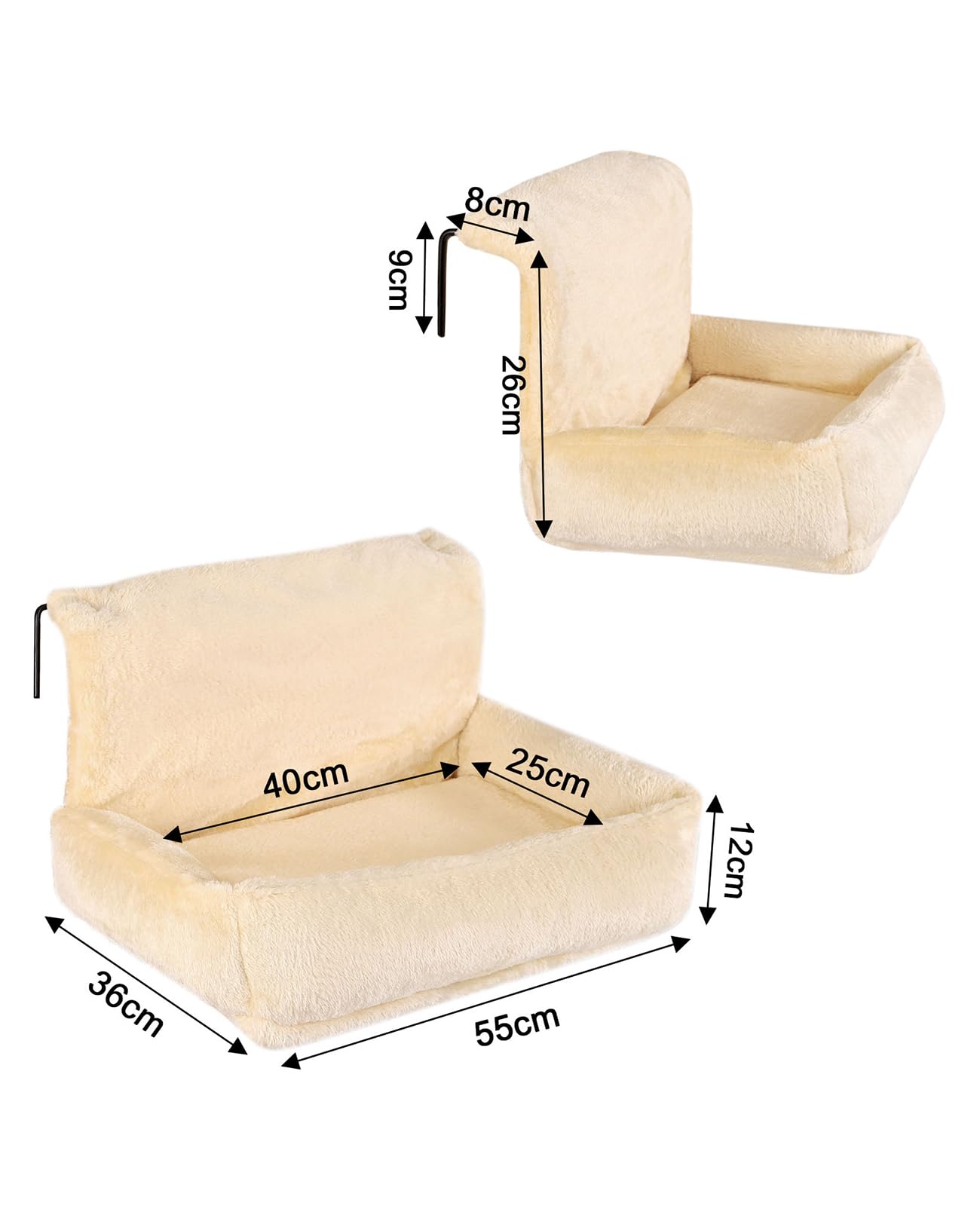 lionto Cat heating lounger with cuddly plush cover, warm cat bed for hanging with metal hooks for all common heaters, washable cat hammock made of cozy material, beige