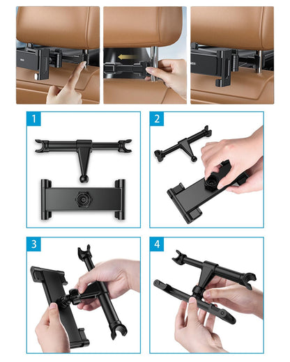 Generic Car Headrest Tablet Holder - 3 in 1 Extension Arm, Adjustable Tablet Car Mount for Back Seat, Road Trip Essentials, Compatible with 4.7-11" Tablets like iPad Pro, Air, Mini, Galaxy, Fire HD