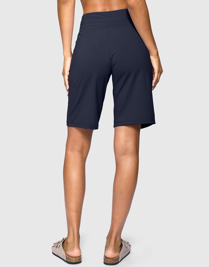 SANTINY Women's High-Waisted Bermuda Shorts - Athletic Knee-Length with Pockets for Workouts