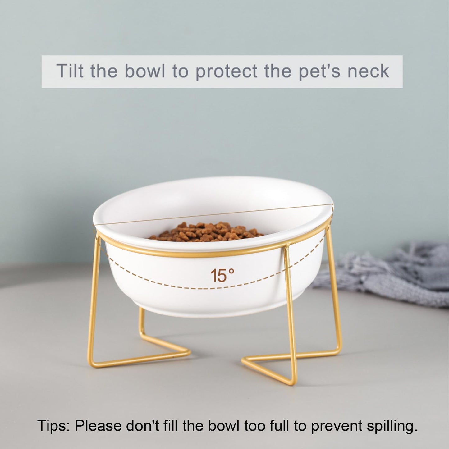 Ceramic Dog Bowls Elevated Tilted - Raised Dog Bowl with Metal Stand - Lifted Cat Feeding Bowls Anti Vomit - Dog Dishes for Food and Water - Pet Dish for Small to Medium Dogs and Large Cats - 800 ml
