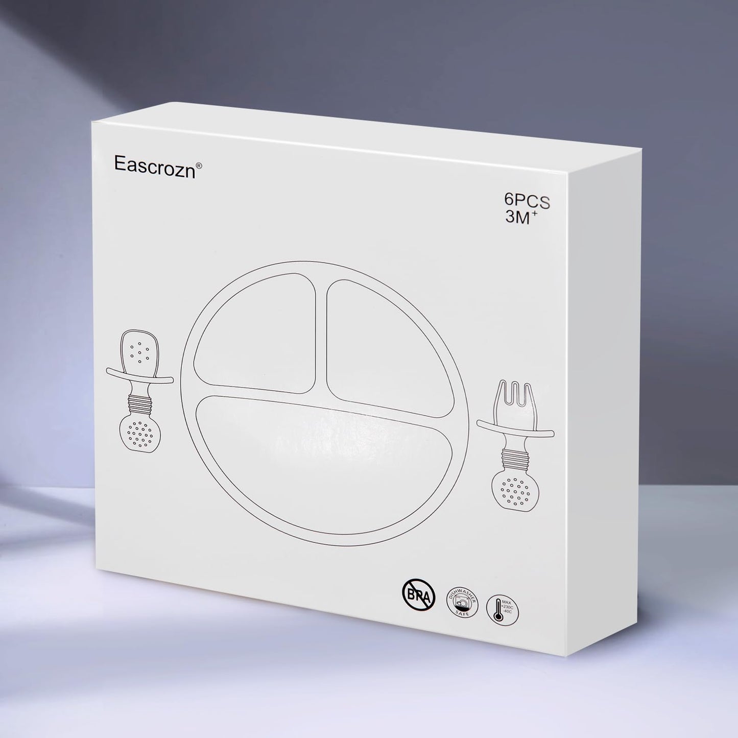 Eascrozn Silicone Baby Feeding Set, 2 Pack Divided Baby Plates with Suction, 2 Pack Spoons and Forks Set, BPA Free, Baby Led Weaning Supplies for Toddler Utensils Baby Feeding Essentials