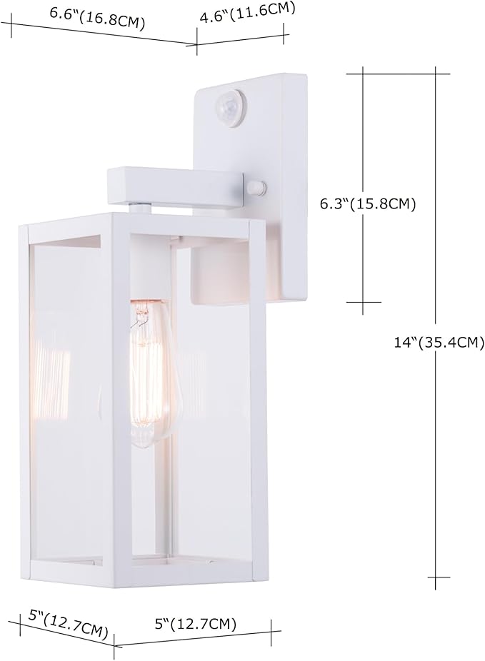 GRUENLICH Dusk to Dawn Large Outdoor Wall Lantern, PIR Motion Sensor Wall Sconce, E26 Base Max 60W, Metal Housing Plus Glass, White Finish, Bulb Not Included, 2-Pack