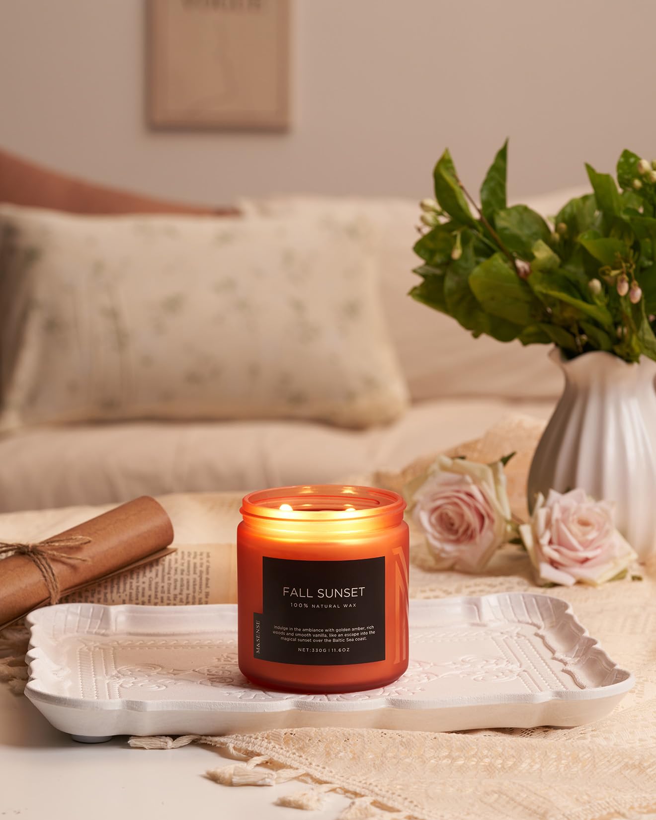 M&SENSE Baltic Amber Scented Candle, 11.6oz Clean Natural Soy Wax Non Toxic Up to 70 Hours Burn Time 2 Cotton Wick Housewarming Candle for Home Scented